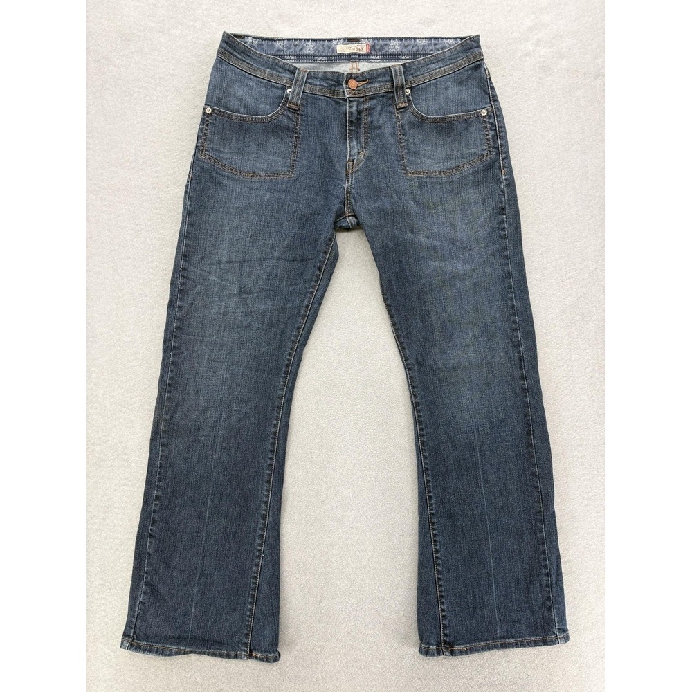 Vintage Levis 542 Low Flare Jeans Womens 14 Blue Stretch Denim Flap Pockets Y2K